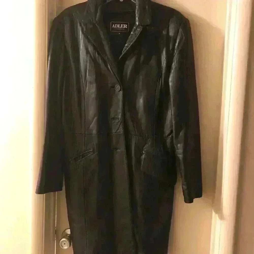Adler Collection  Knee Length Leather Coat, Size M